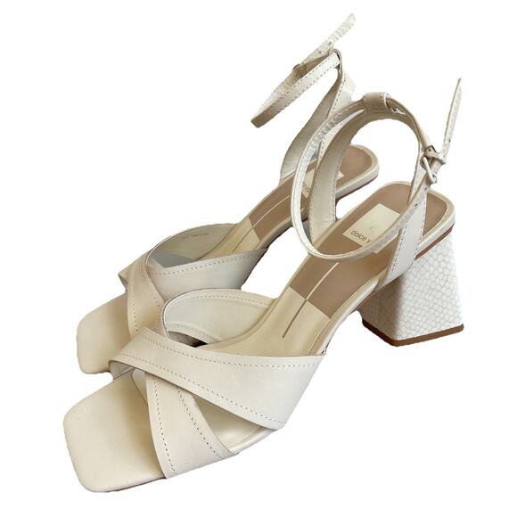 Dolce Vita Tiki Crisscross Square Toe Sandals Block Chunky Heel Size 9 M Ivory - Picture 1 of 13